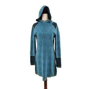 Stylish Blue Patterned Hooded Dress